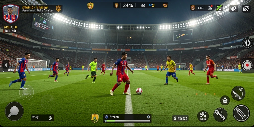 Gameplay seru dari pertandingan sepak bola yang mendebarkan.
