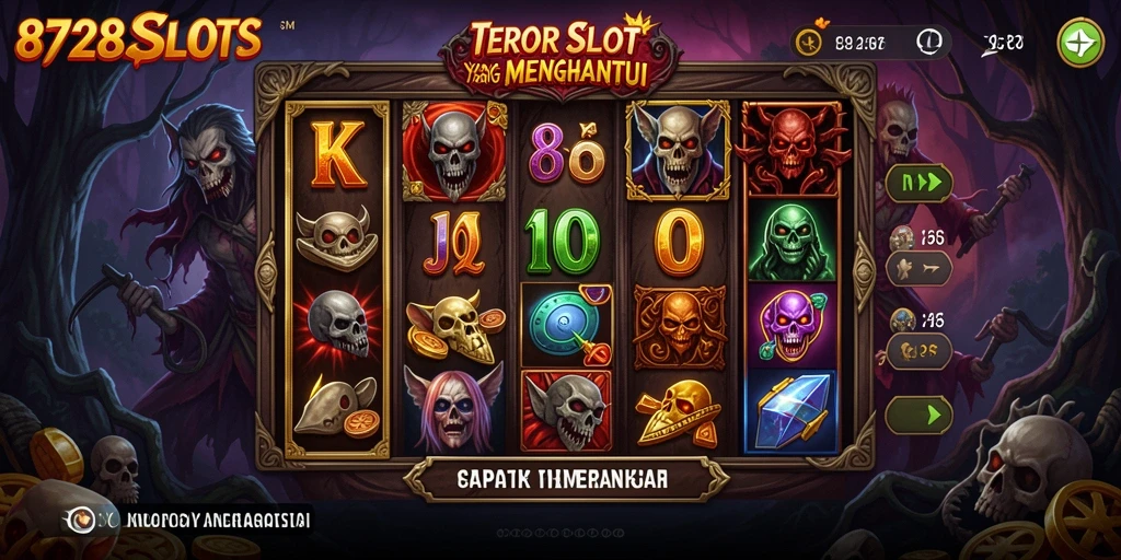 Screenshot gameplay 8728SLOTS yang menampilkan suasana horor yang mendebarkan.