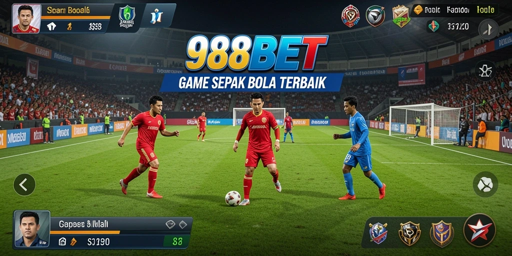 Tampilan gameplay seru di 988BET dengan aksi sepak bola nyata.