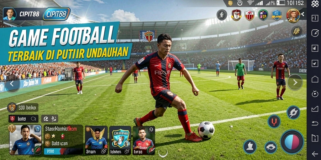 Tampilan gameplay menegangkan di CIPIT88 dengan aksi sepak bola yang seru.
