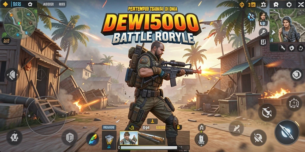 Tampilan gameplay mendebarkan dalam DEWI5000 di arena Battle Royale.