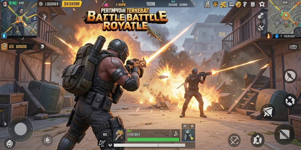 Screenshot ID098 menampilkan aksi seru dalam game Battle Royale.