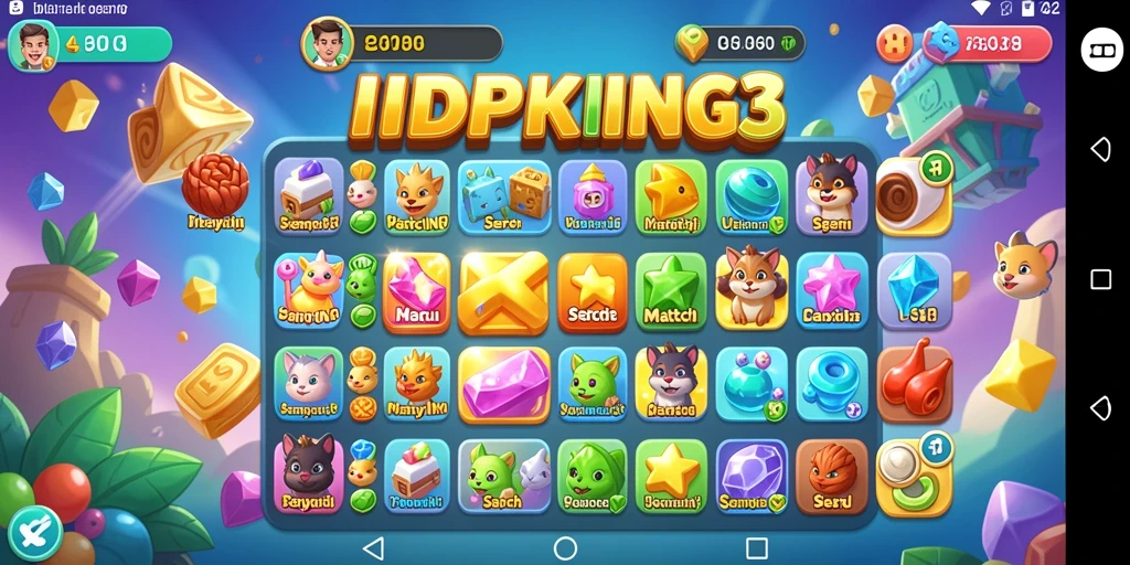 Screenshot gameplay IDPKING menampilkan aksi seru mencocokkan permata.