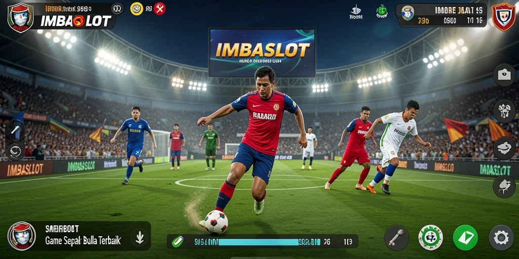 Screenshot gameplay IMBASLOT menunjukkan aksi seru dalam pertandingan sepak bola.