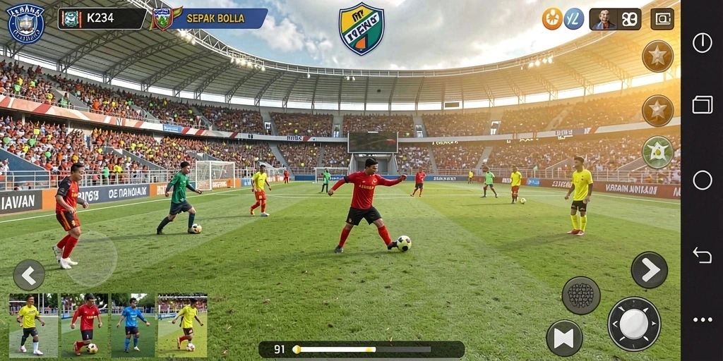 Tampilan gameplay seru di K234 dengan aksi sepak bola intens.