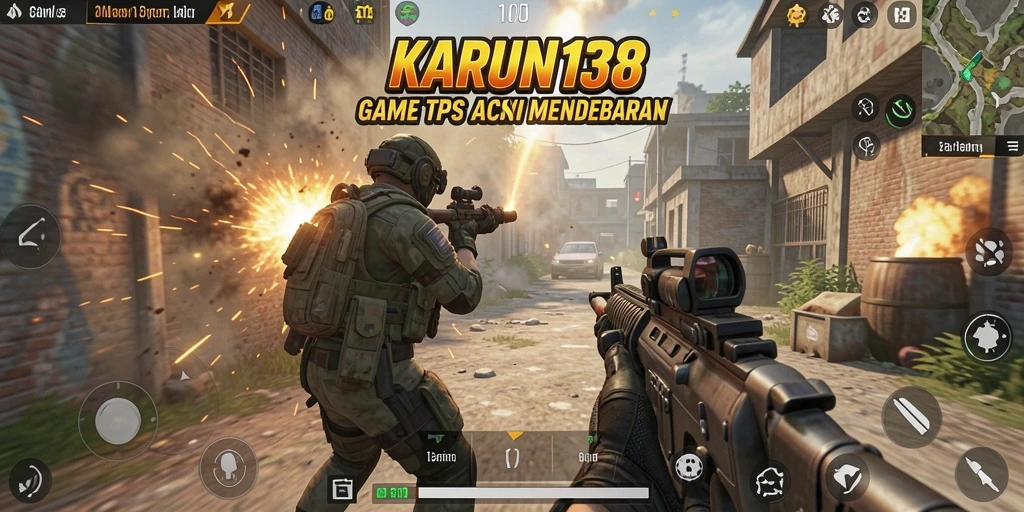 Tampilan gameplay <strong>KARUN138</strong> yang menegangkan dalam pertempuran TPS.