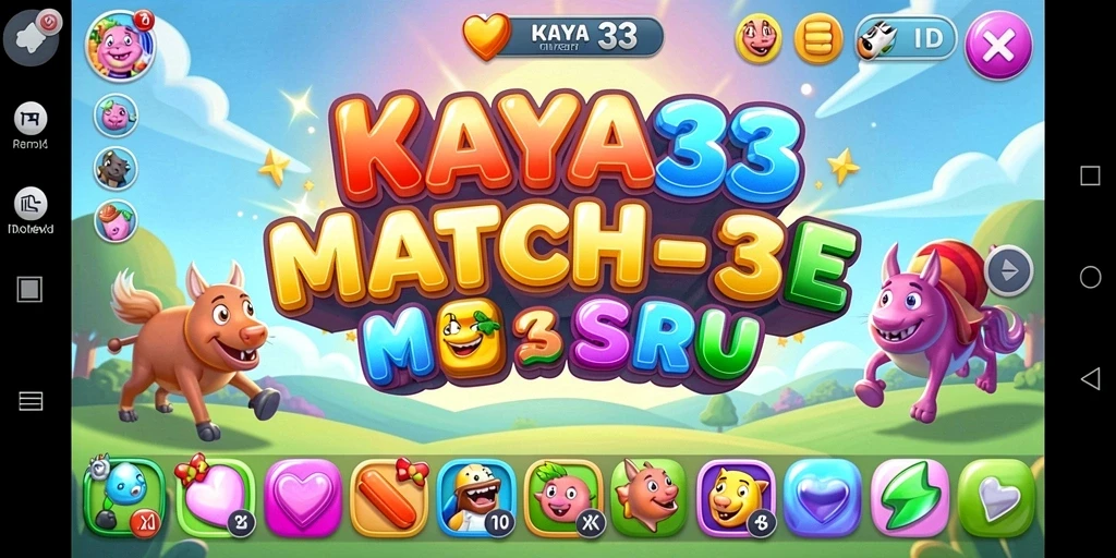 Tampilan gameplay seru KAYA33 dalam match-3 yang penuh warna.