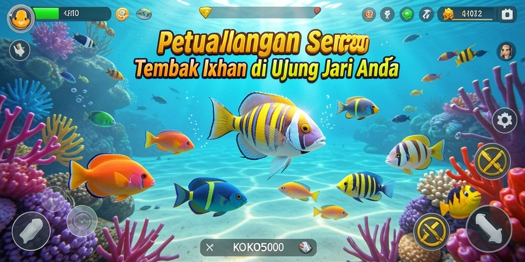 Screenshot KOKO5000 menampilkan aksi seru dalam Tembak Ikan.