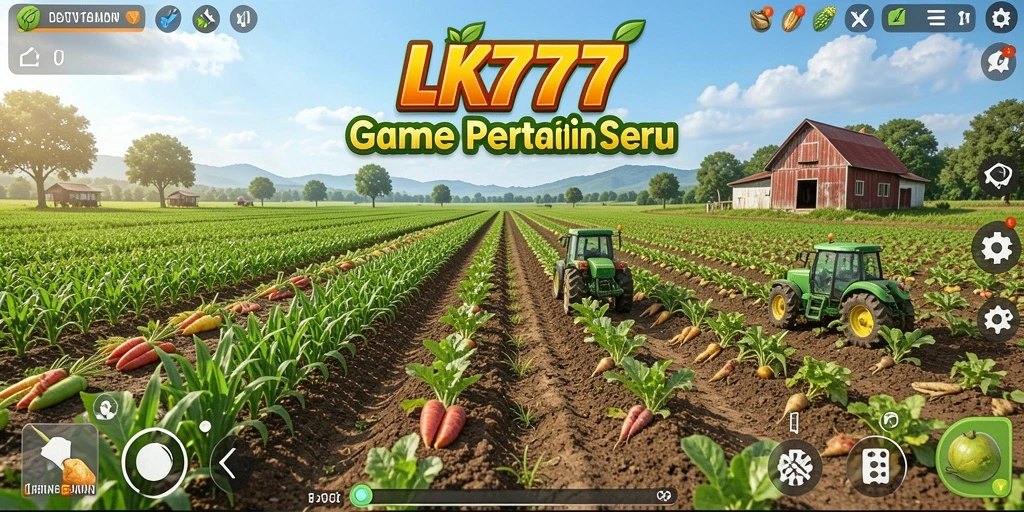 Screenshot LK777 menampilkan kebun yang subur dan aktivitas bercocok tanam.