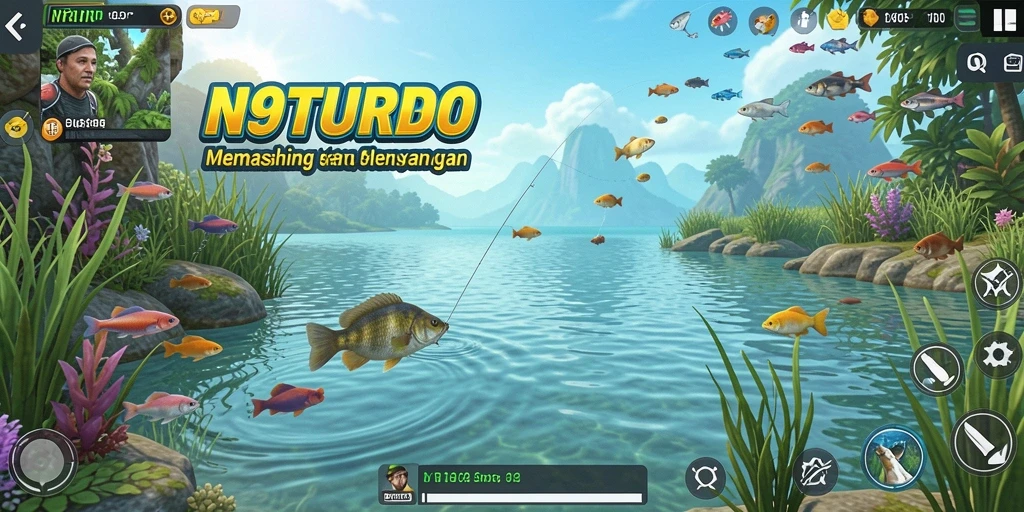 Tangkapan ikan besar dalam gameplay N9TURBO dengan grafis menawan.