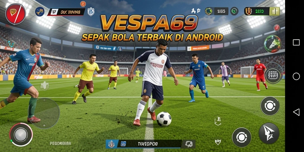 Tampilan gameplay VESPA69 yang menarik dengan aksi sepak bola yang intens.