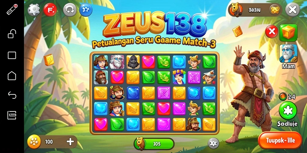 Tampilan gameplay seru dalam permainan Match-3 ZEUS138.